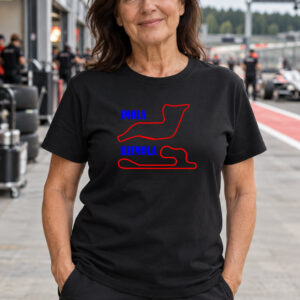 Imola Keimola T-paita mustana kahden moottoriradan rataprofiileilla