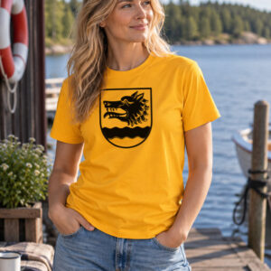 sipoon susi t shirt gold Sipoon susi T-paita Sipoon vaakunan susipainatuksella
